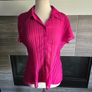 Sash Fuchsia Pleated Button-Up Blouse - Size XL